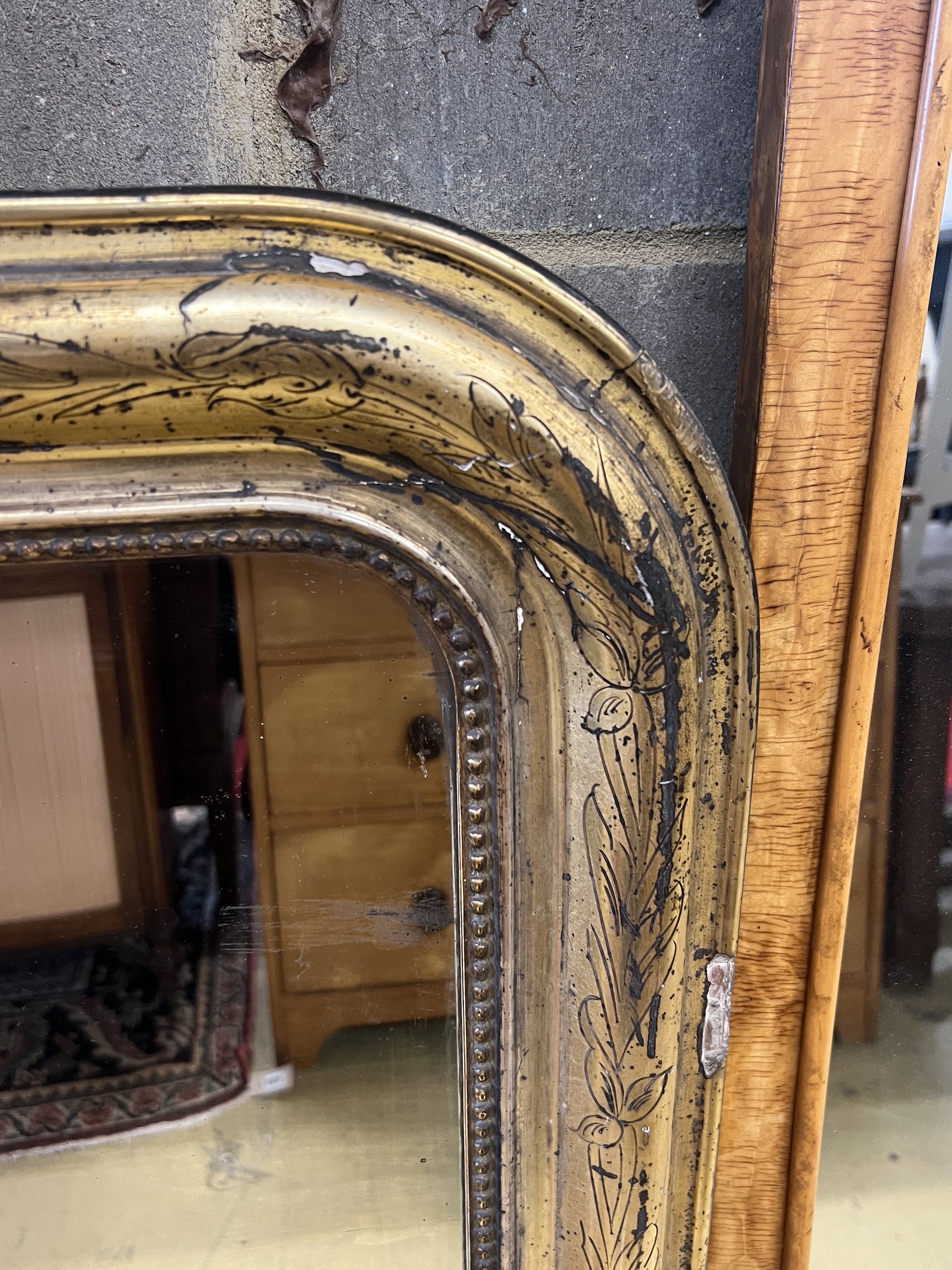 A 19th century French giltwood overmantel mirror, width 84cm, height 120cm